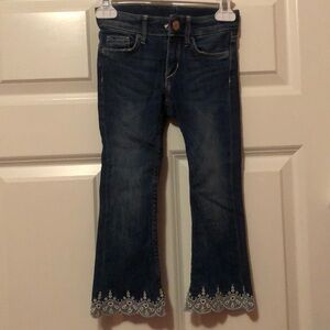 &Denim girls jeans, bootcut, embroidered cuffs, zipper & snap front, size 2-3y